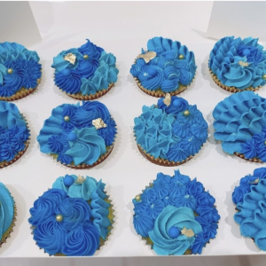 Cupcakes Decorated with Bright Shades of Blue Buttercream