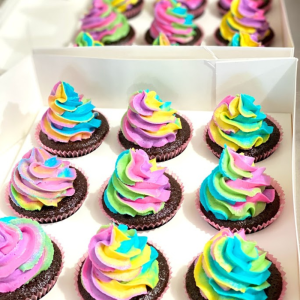 Multicoloured Buttercream Frosting on Top Cupcake