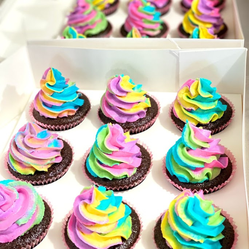 Multicoloured Buttercream Frosting on Top Cupcake