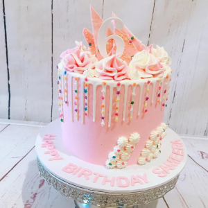 Pink Buttercream and Sprinkley White Chocolate Cake