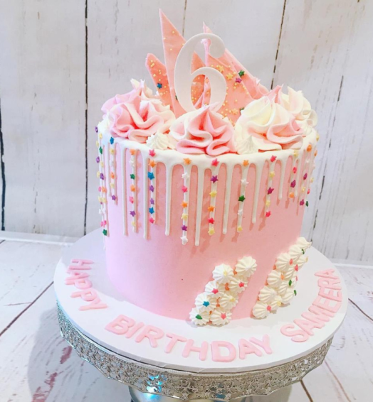 Pink Buttercream and Sprinkley White Chocolate Cake