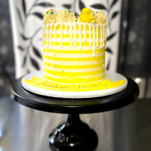 White and Yellow Stripey Style Buttercream Cake