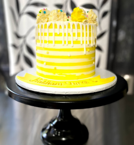 White and Yellow Stripey Style Buttercream Cake
